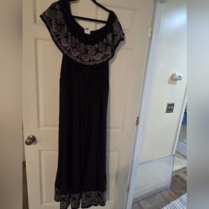 Black and Purple Embroidered On/Off-Shoulder Jumpsuit NWT